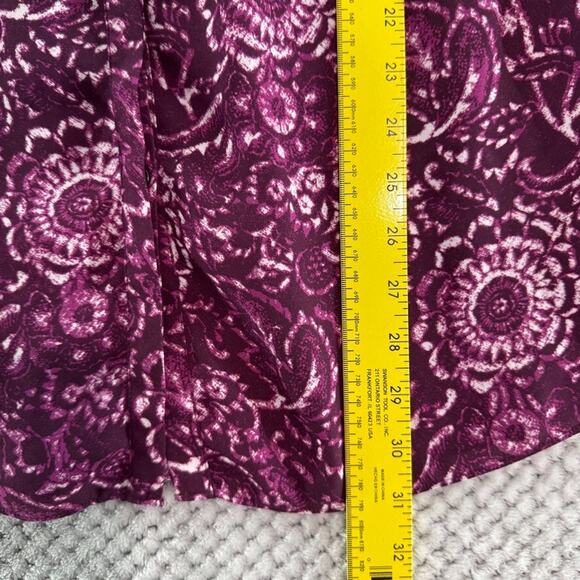 NYDJ Top Women 1X Purple Floral Hidden Button Up 3/4 Sleeve Notch V-Neck Boho - Picture 12 of 16